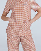 Three Pocket Scrub Top Cappuccino Gingham