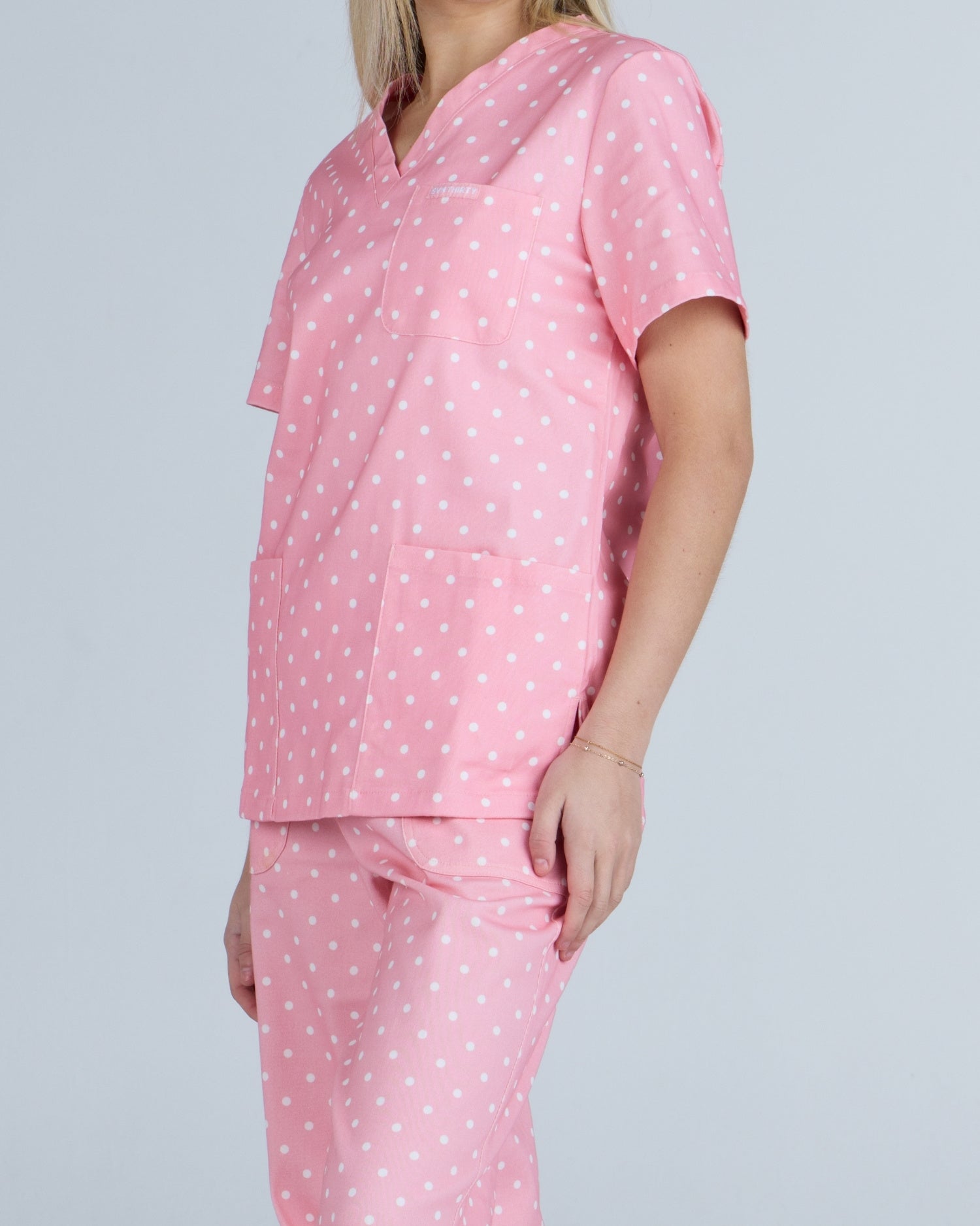 Three Pocket Scrub Top Peony Polka