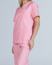 Three Pocket Scrub Top Peony Polka