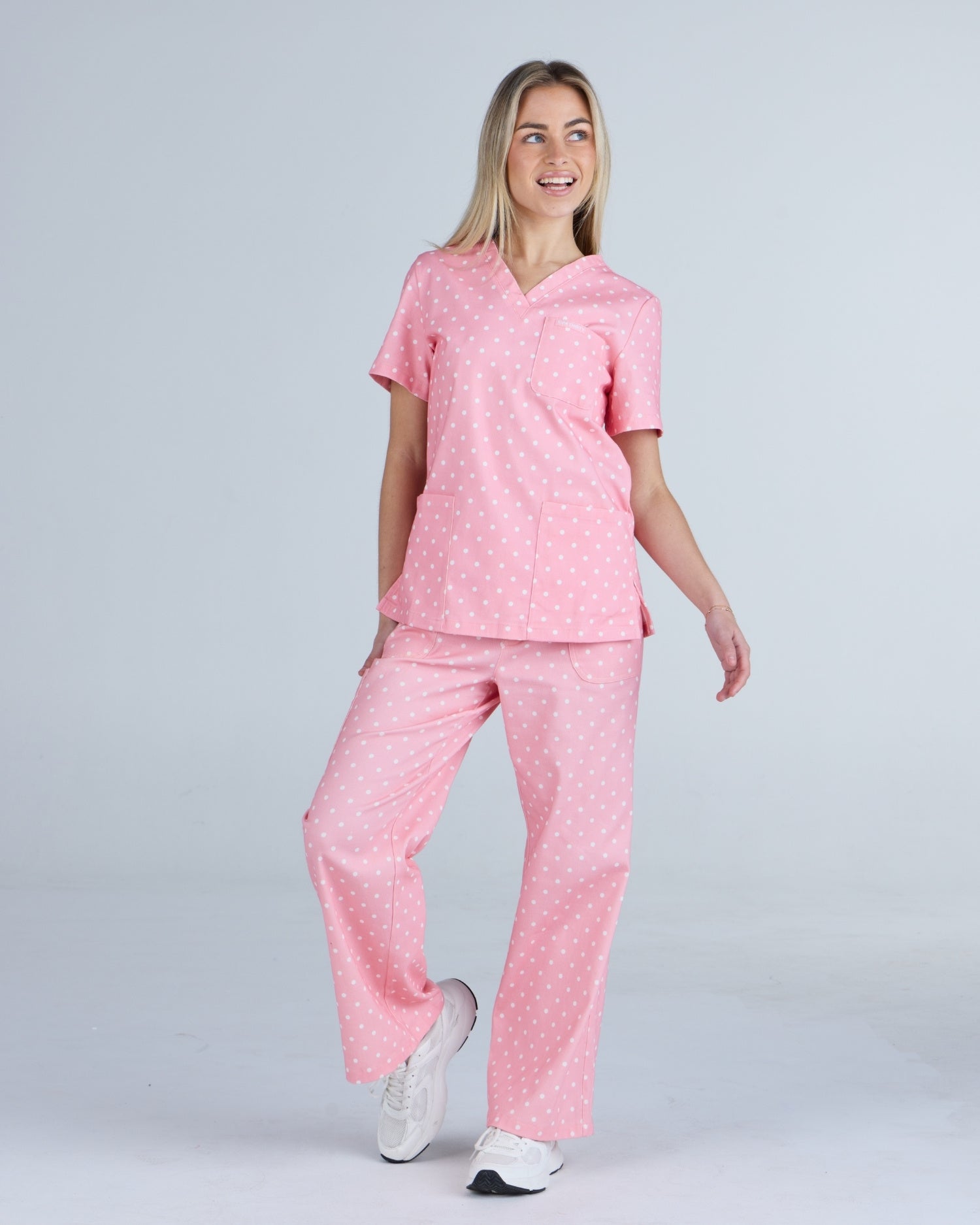 Three Pocket Scrub Top Peony Polka