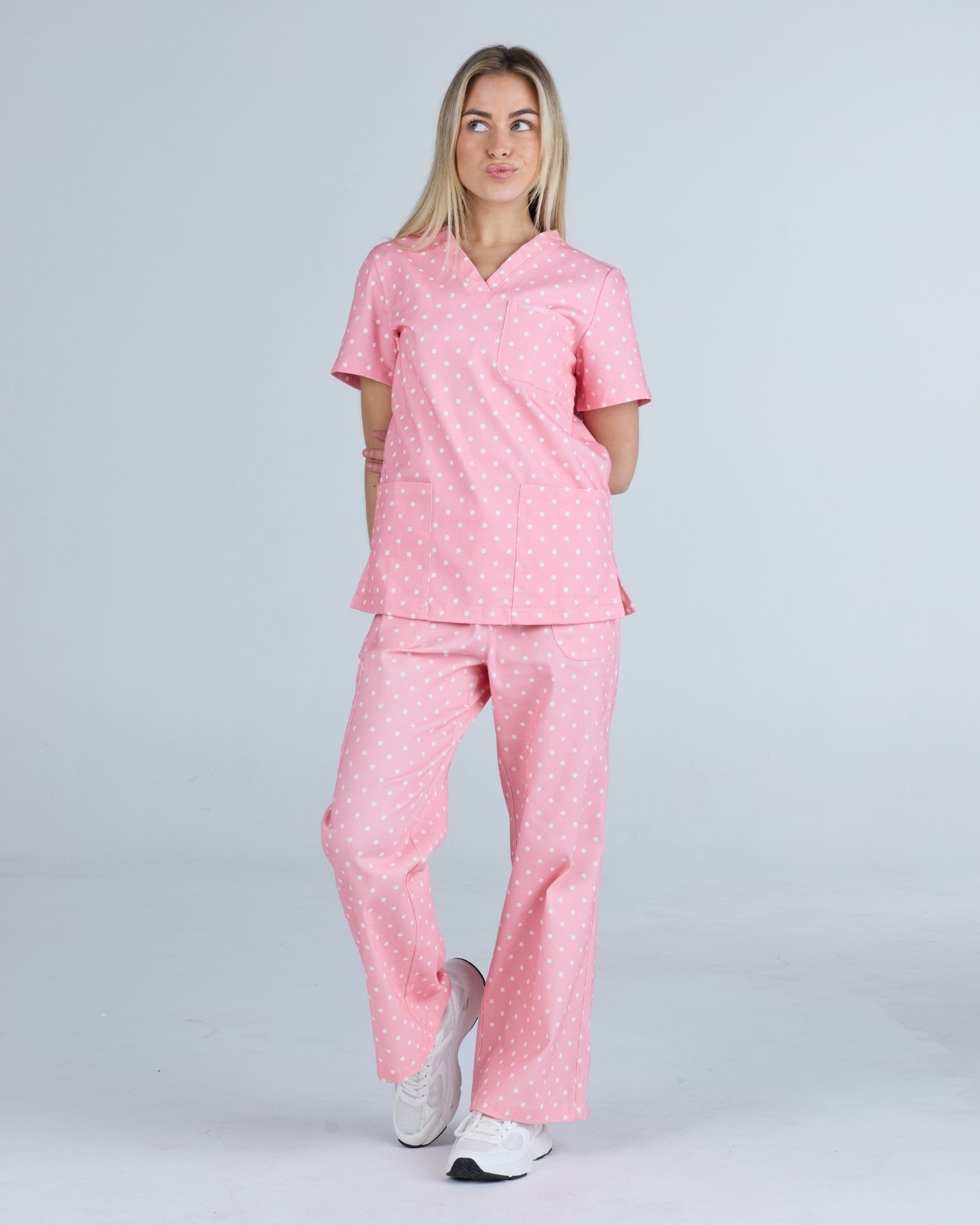 Three Pocket Scrub Top Peony Polka