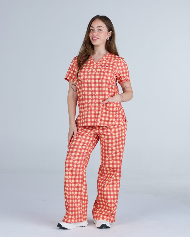 Three Pocket Scrub Top Ruby Gingham