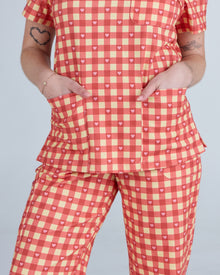 Three Pocket Scrub Top Ruby Gingham