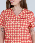 Three Pocket Scrub Top Ruby Gingham