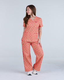 Three Pocket Scrub Top Ruby Gingham
