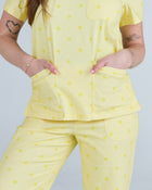 Three Pocket Scrub Top Butter Cream Polka