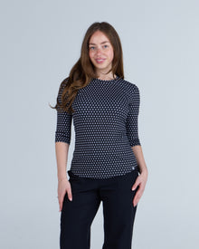 3/4 Sleeve Underscrub Black and White Polka