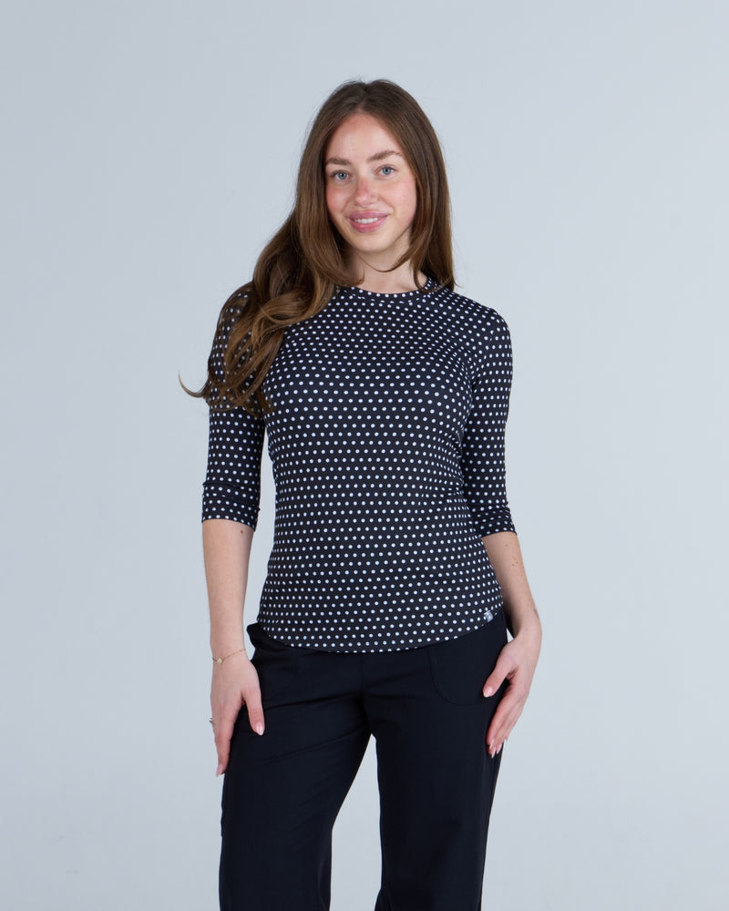 3/4 Sleeve Underscrub Black and White Polka