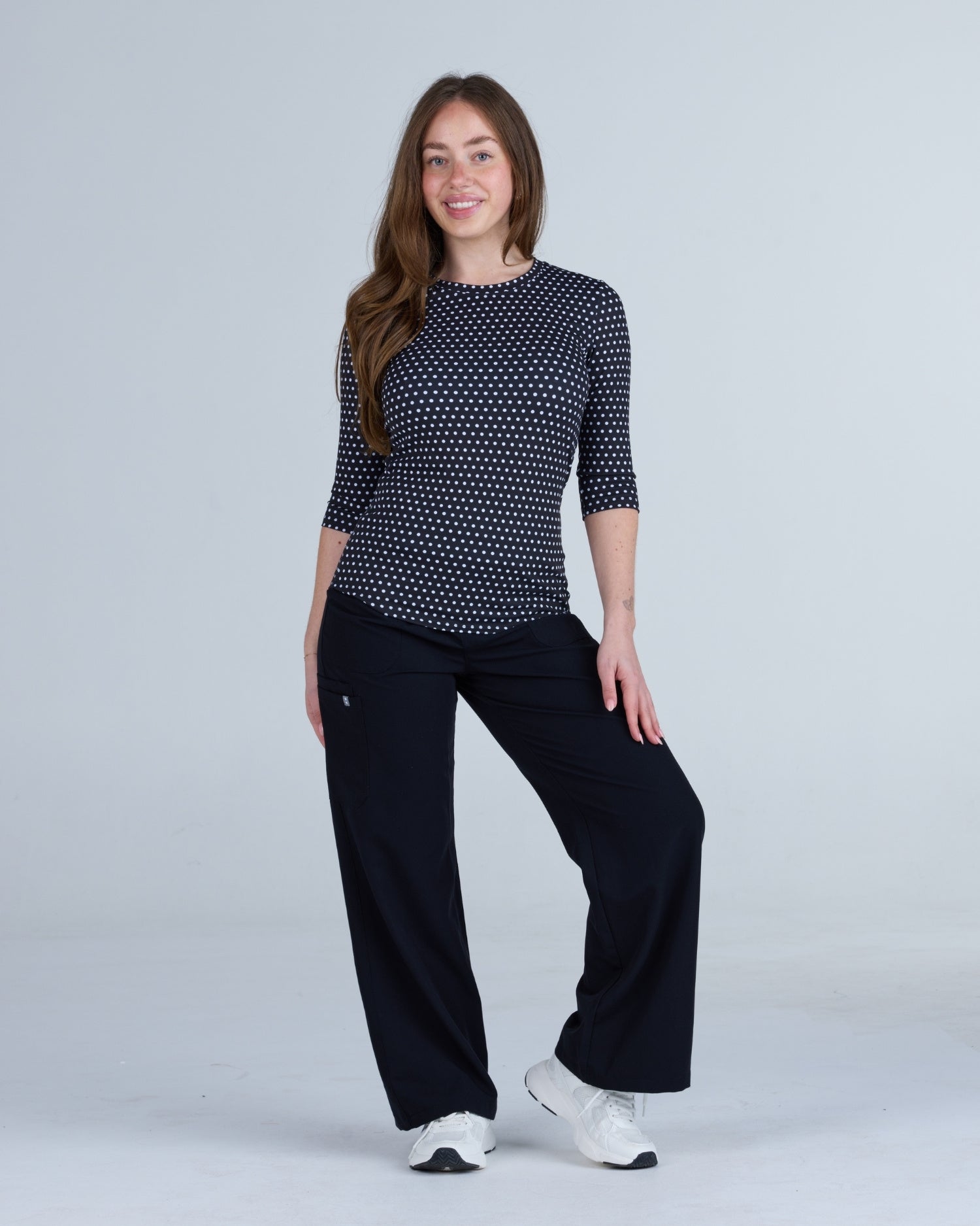 3/4 Sleeve Underscrub Black and White Polka