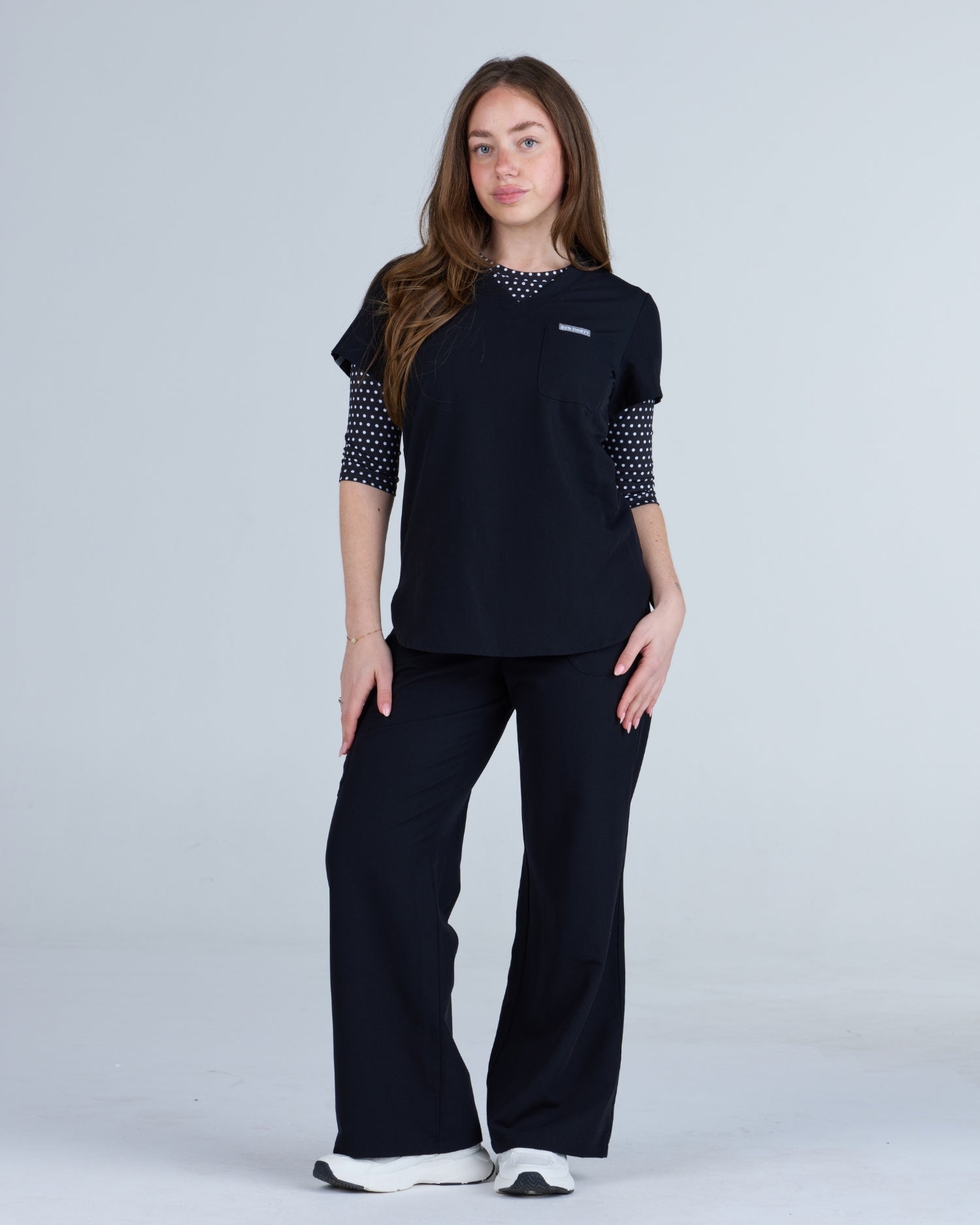 3/4 Sleeve Underscrub Black and White Polka