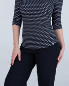 3/4 Sleeve Underscrub Black and White Polka