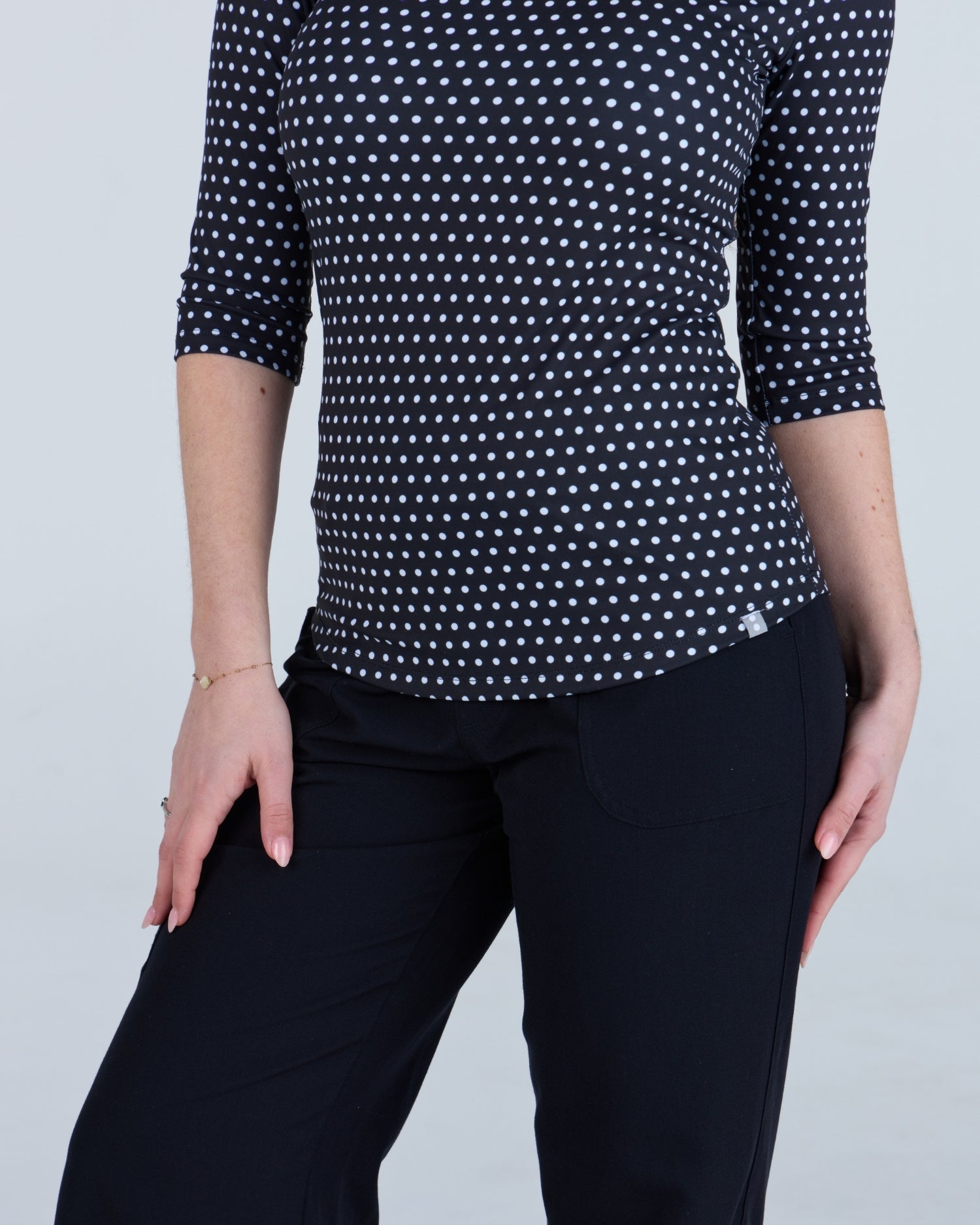 3/4 Sleeve Underscrub Black and White Polka