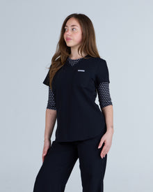 3/4 Sleeve Underscrub Black and White Polka