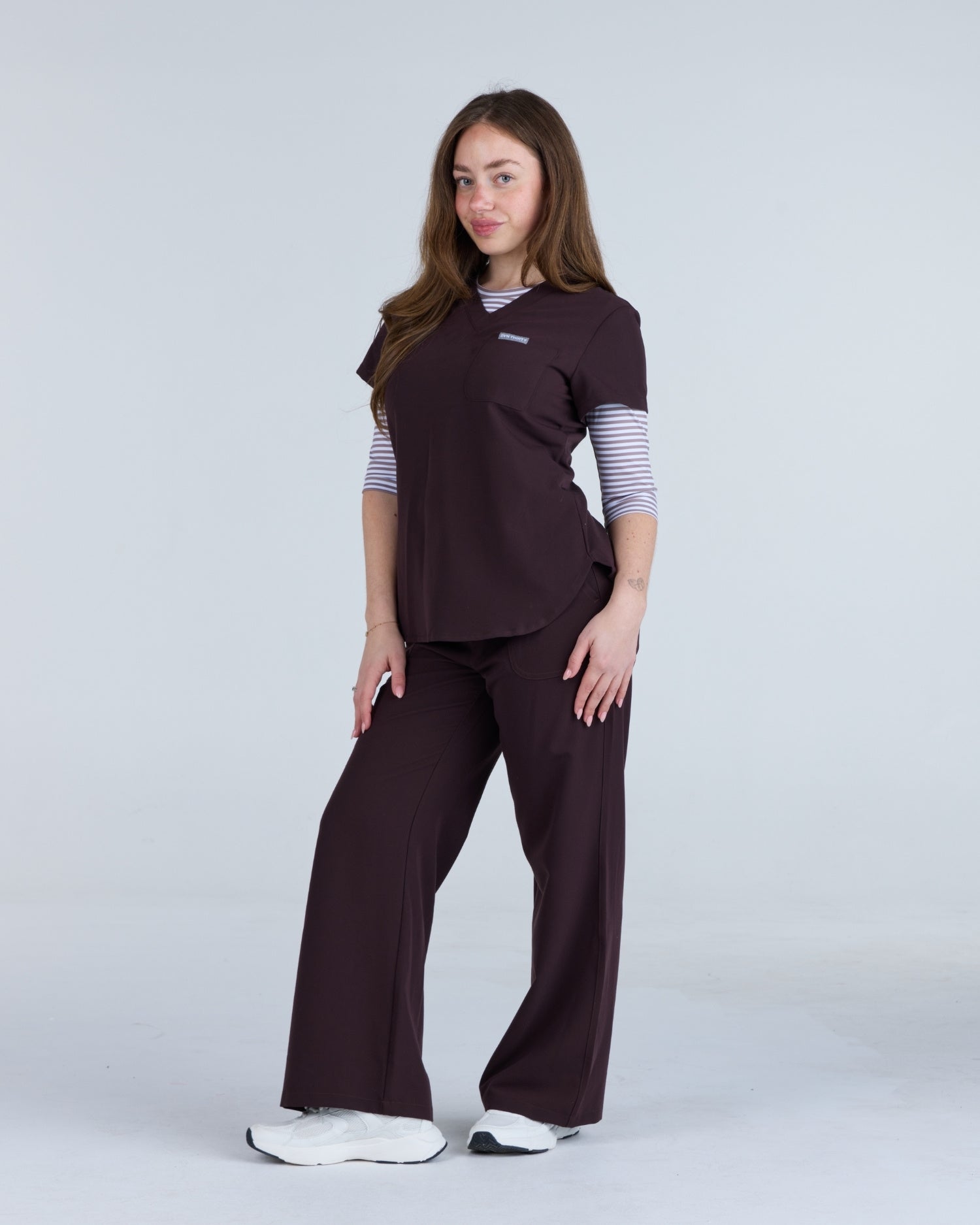 3/4 Sleeve Underscrub Brown Stripes