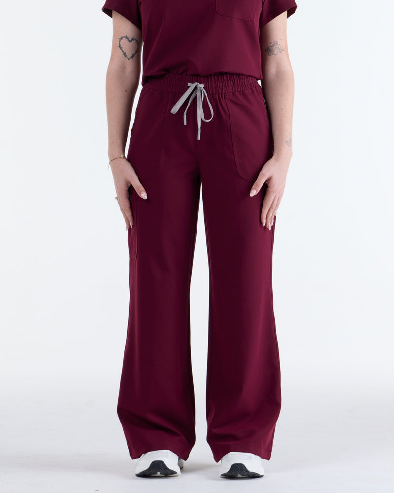 Lounge Leg Scrub Pants Rouge Burgundy