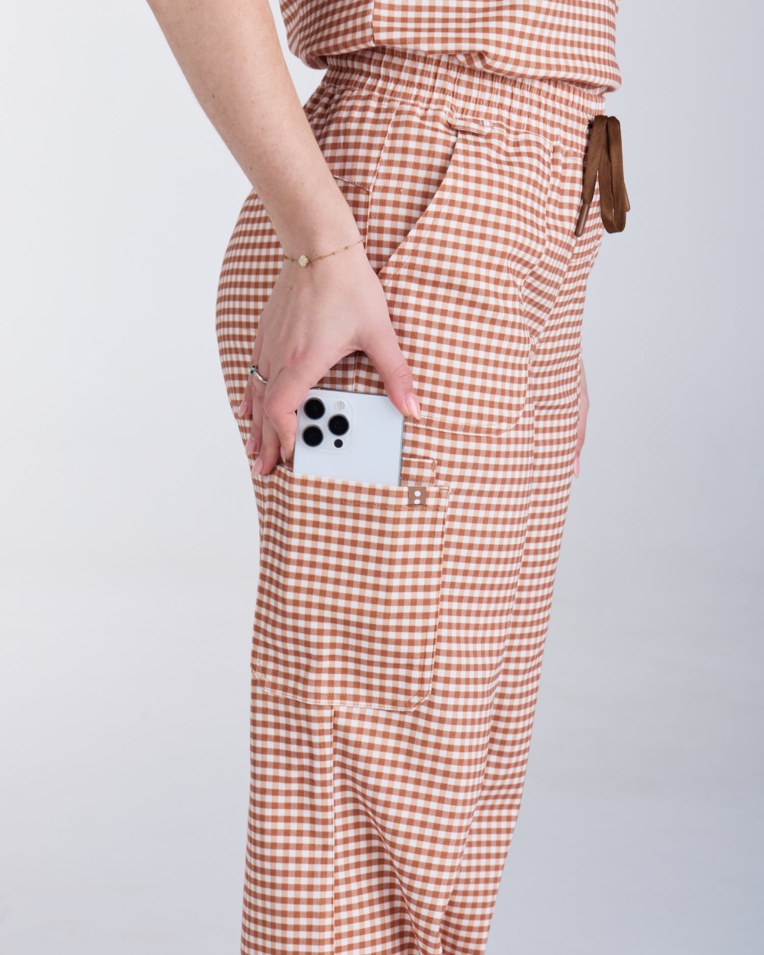 Lounge Leg Scrub Pants Cappuccino Gingham