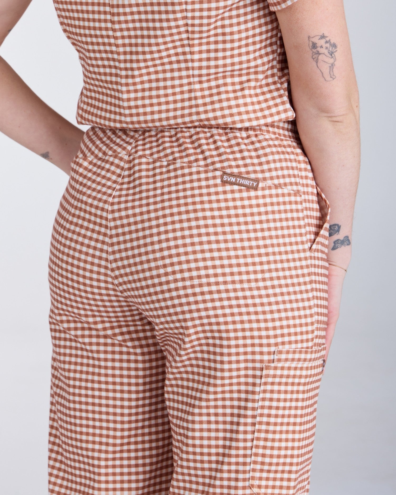 Lounge Leg Scrub Pants Cappuccino Gingham