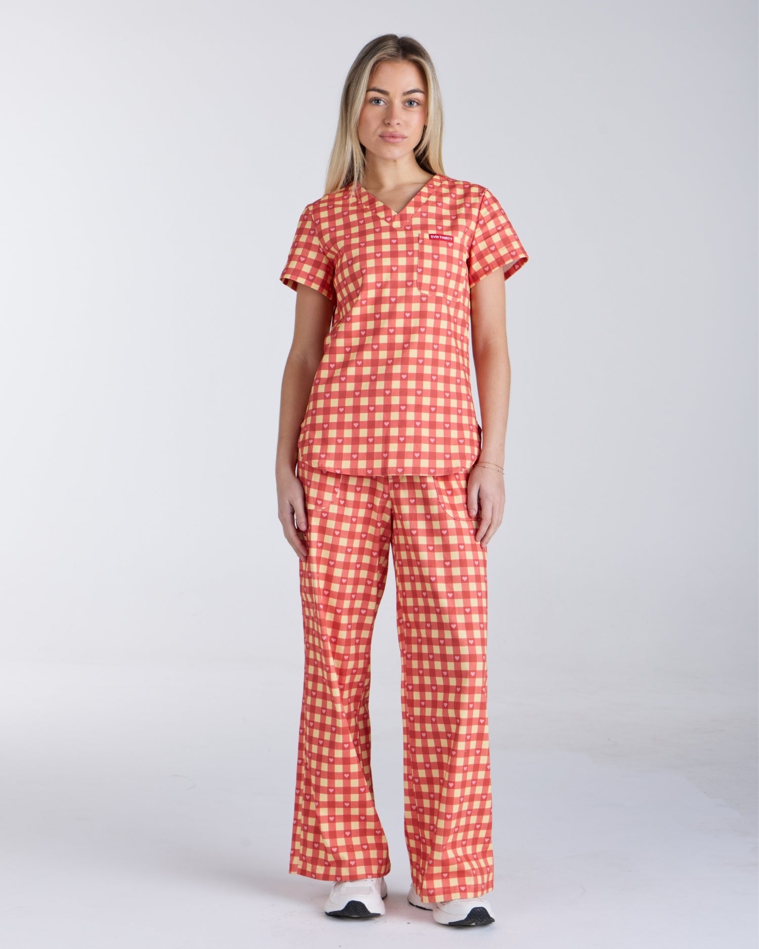 Lounge Leg Scrub Pants Ruby Gingham