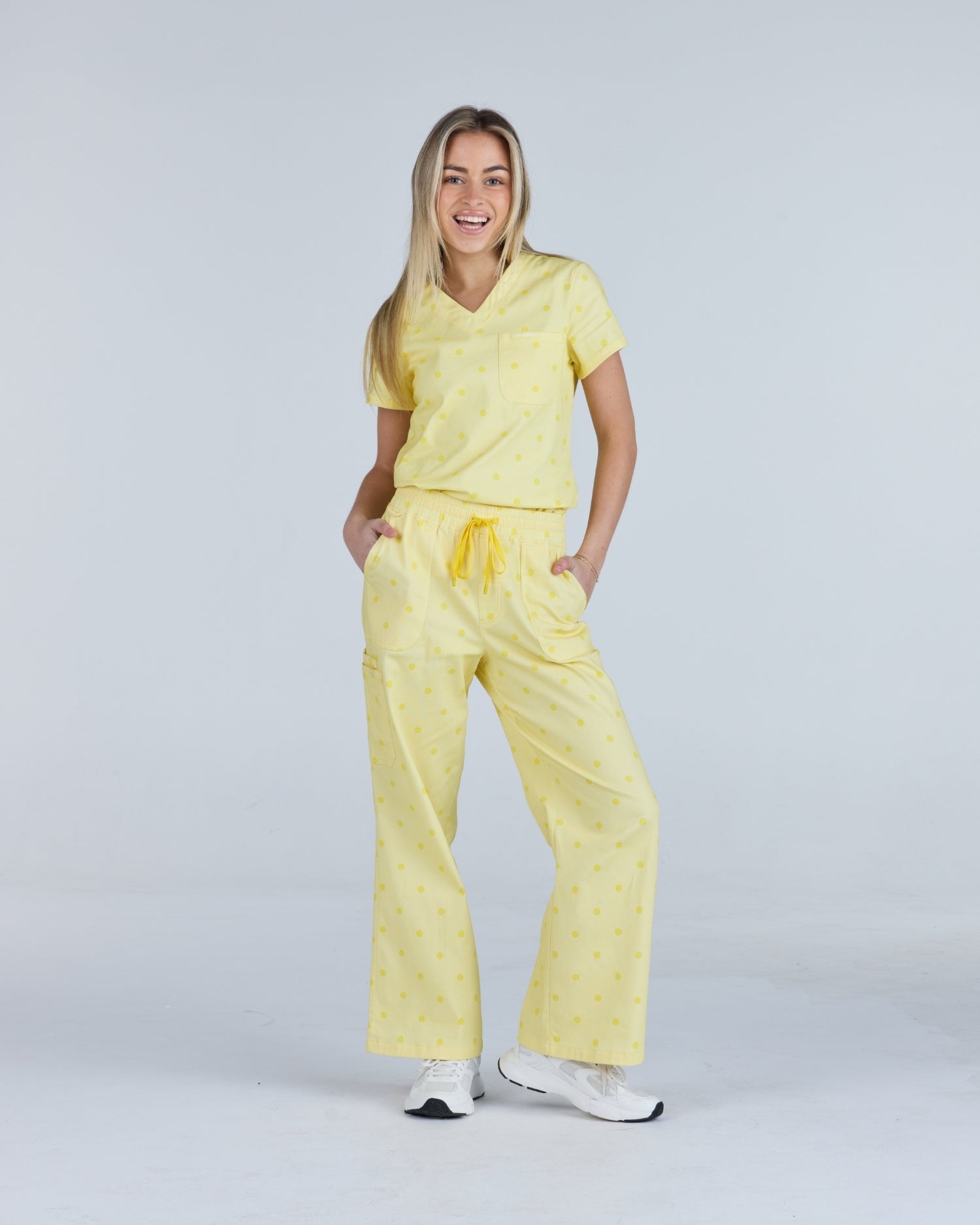 Lounge Leg Scrub Pants Butter Cream Polka