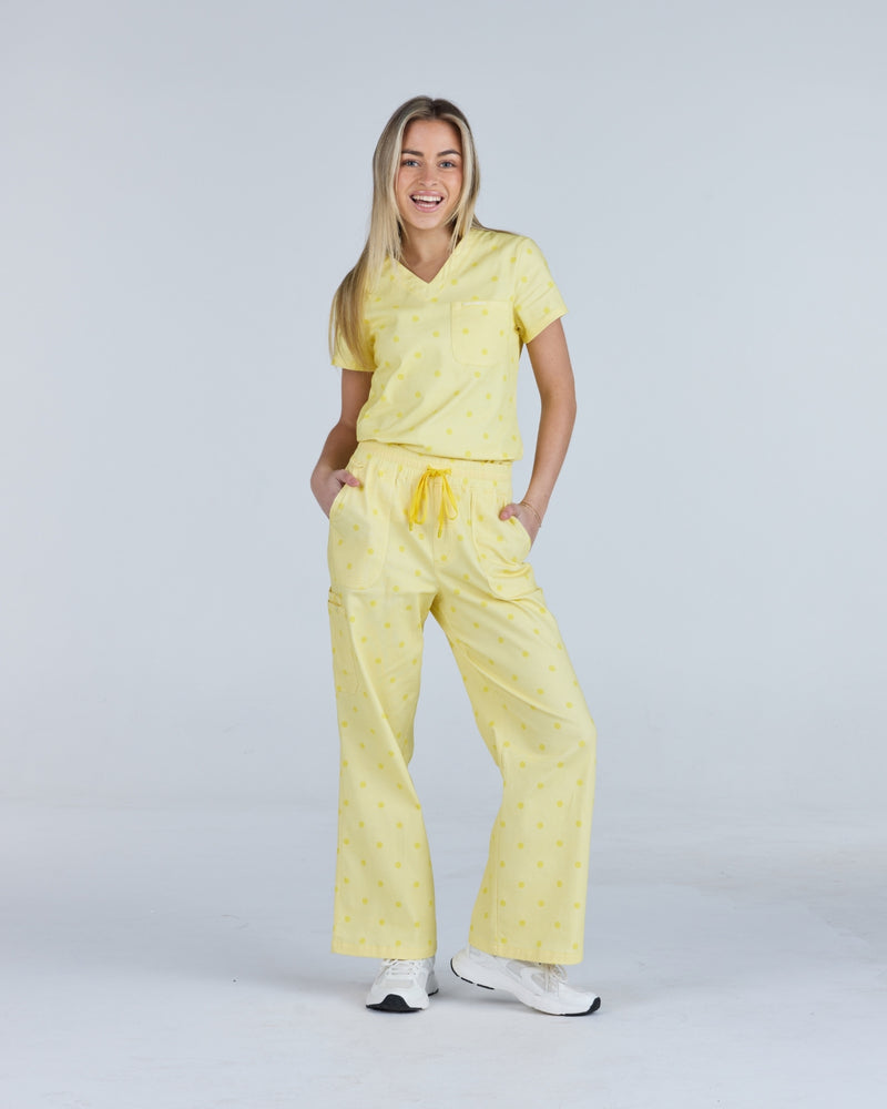 Lounge Leg Scrub Pants Butter Cream Polka