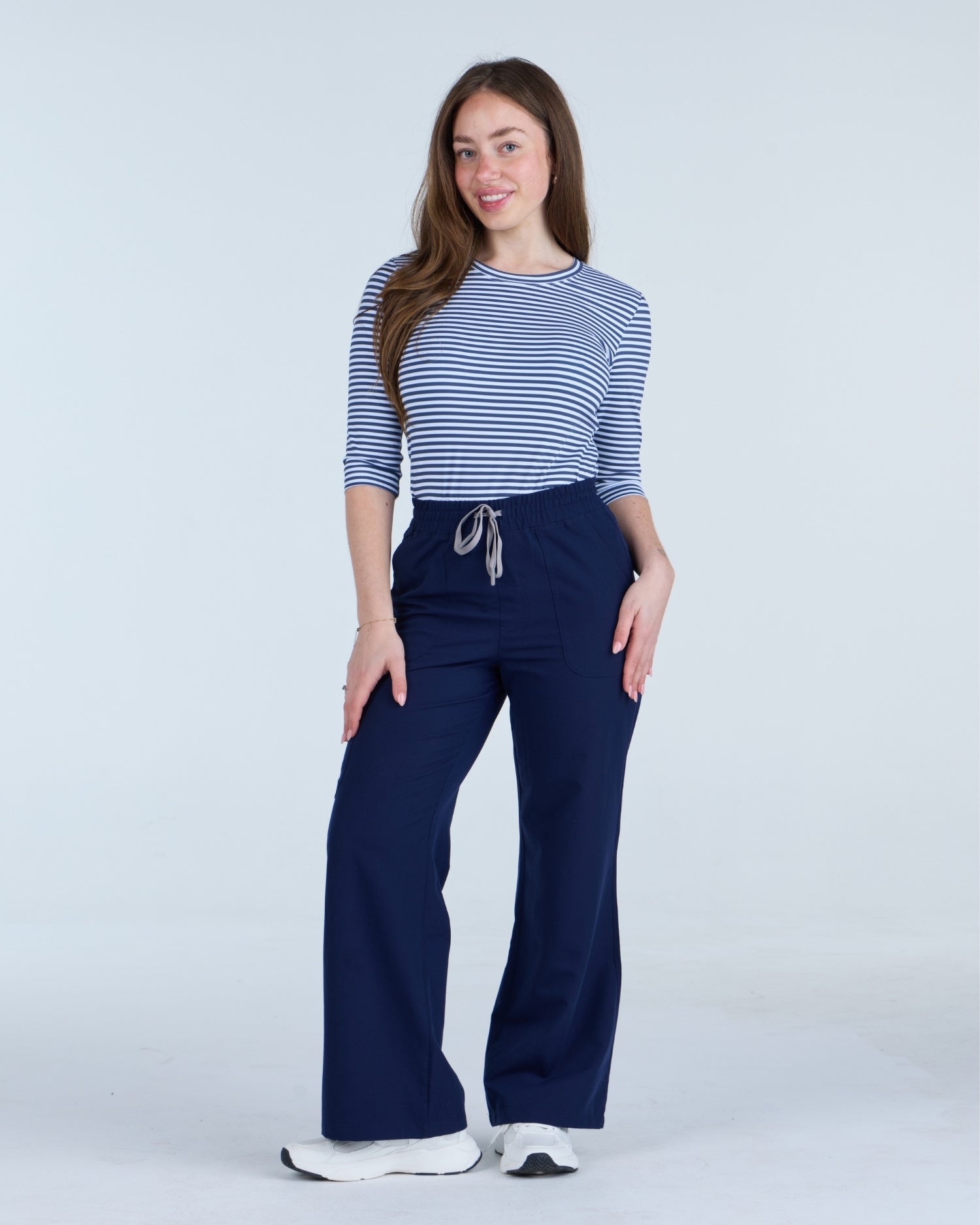 3/4 Sleeve Underscrub Navy Stripes