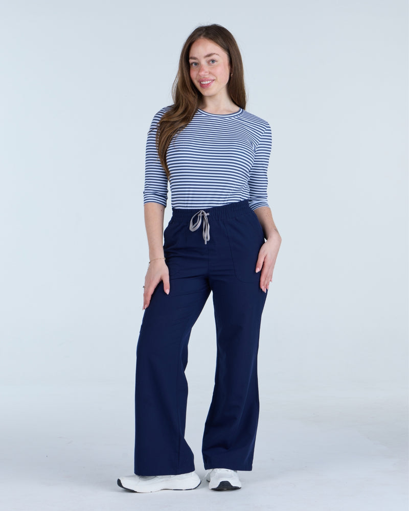 3/4 Sleeve Underscrub Navy Stripes