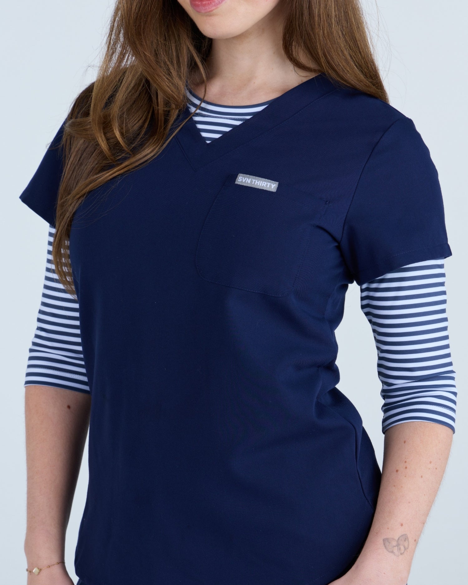 3/4 Sleeve Underscrub Navy Stripes