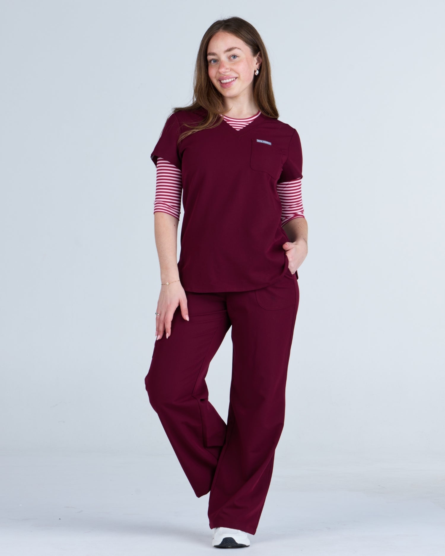 3/4 Sleeve Underscrub Pink Stripes