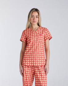 Tuck-In Scrub Top Ruby Gingham