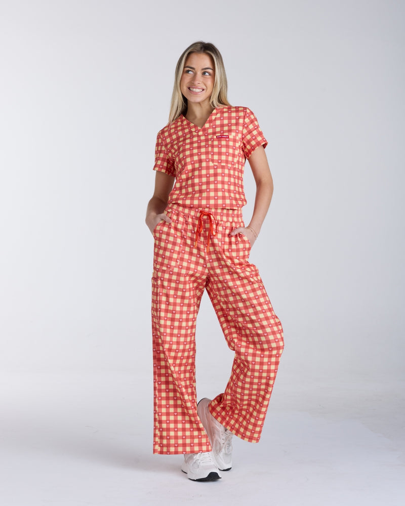Tuck-In Scrub Top Ruby Gingham