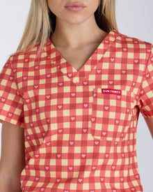 Tuck-In Scrub Top Ruby Gingham