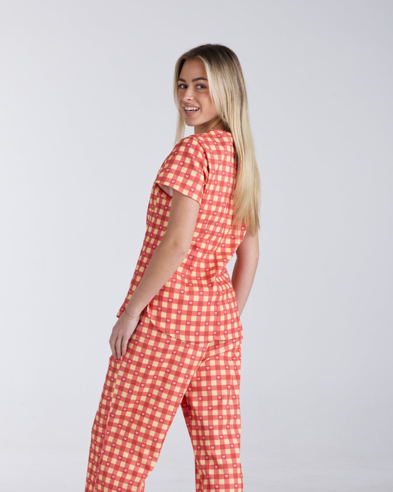 Tuck-In Scrub Top Ruby Gingham